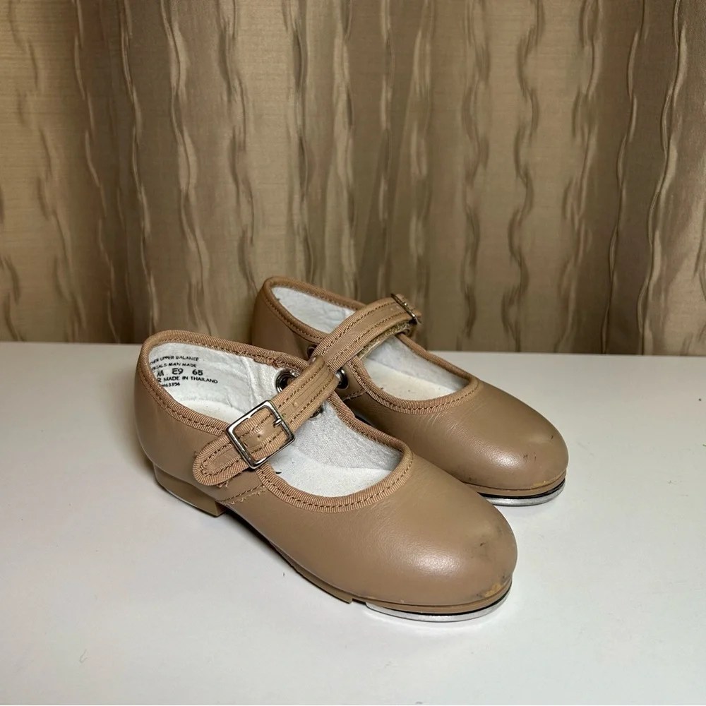 Capezio Mary Jane Leather Tele Tone 3800C Girl's 8.5 M Tap Dance Shoes Beige